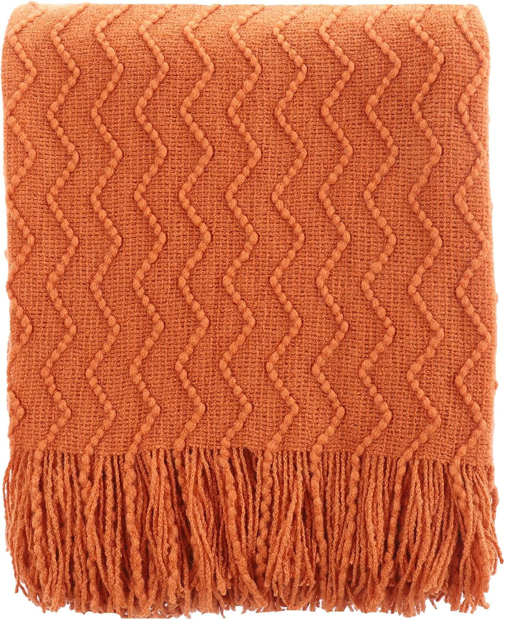 BATTILO HOME Burnt Orange Throw Blanket for Couch, Decorative Fall Throw Blanket with Tassels Halloween Throw Fall Decor, 50"x60"