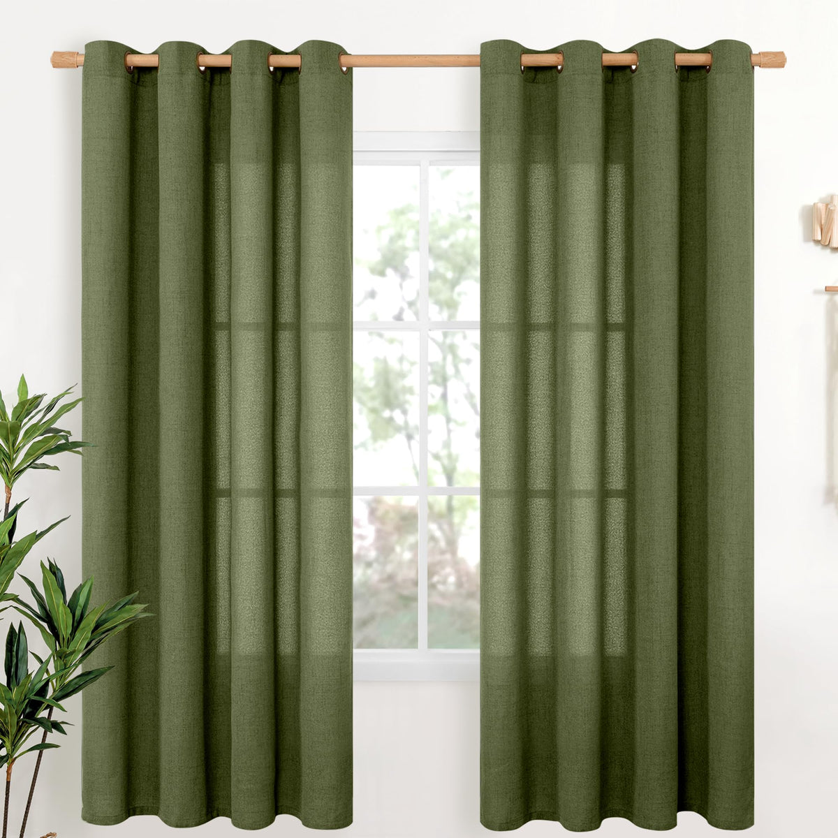 YoungsTex Linen Semi Sheer Curtains 63 Inch Length, Light Filtering Drapes