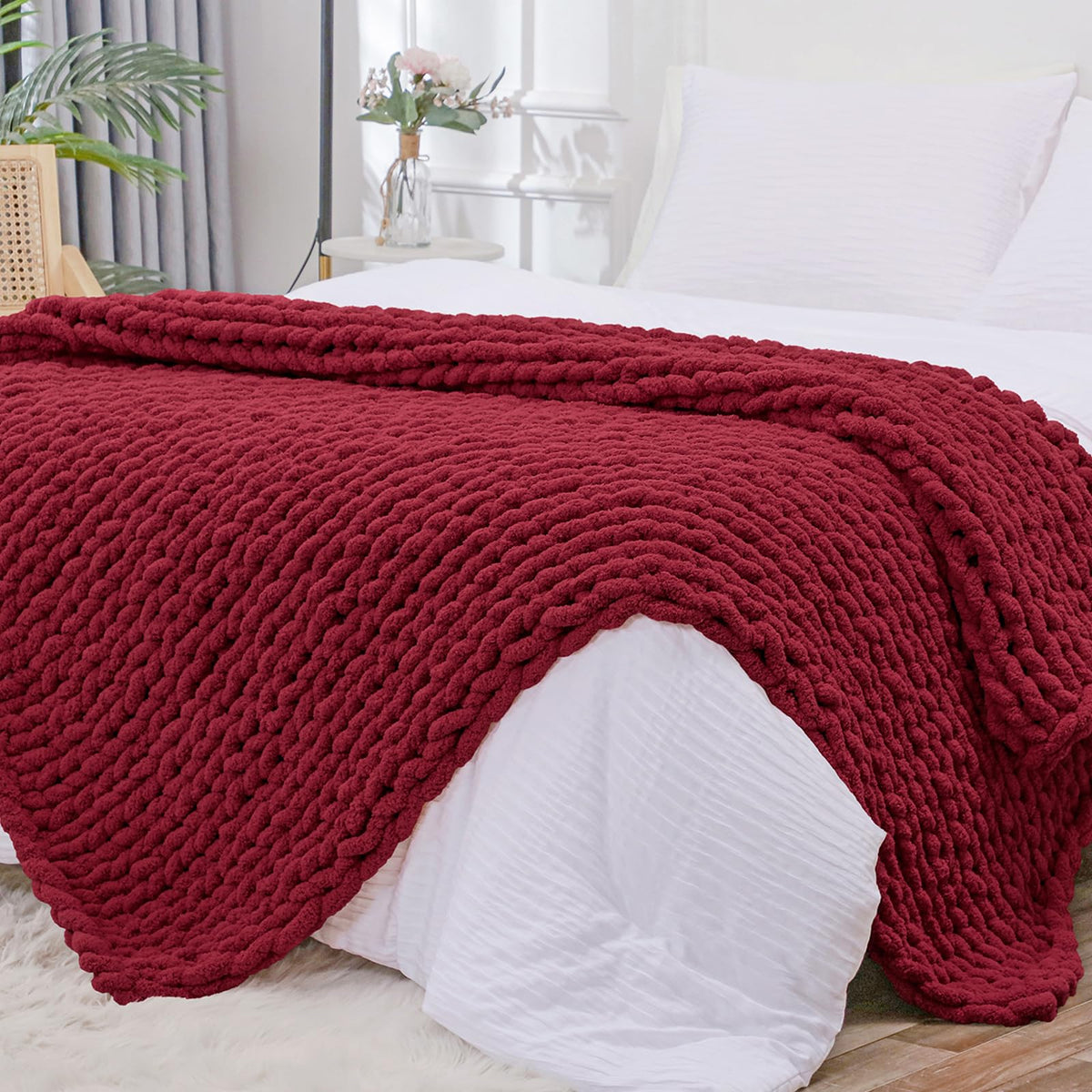 Bigacogo Chunky Knit Throw Blanket for Couch, 40x60 inches, Beige