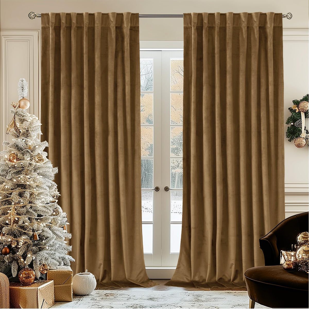 BGment Christmas Red Velvet Curtains 96 Inches for Living Room, Thermal Room Darkening Curtains Sound Reduce Drapes with Back Tab and Rod Pocket for French Door, 2 Panels, 52 x 96 Inch