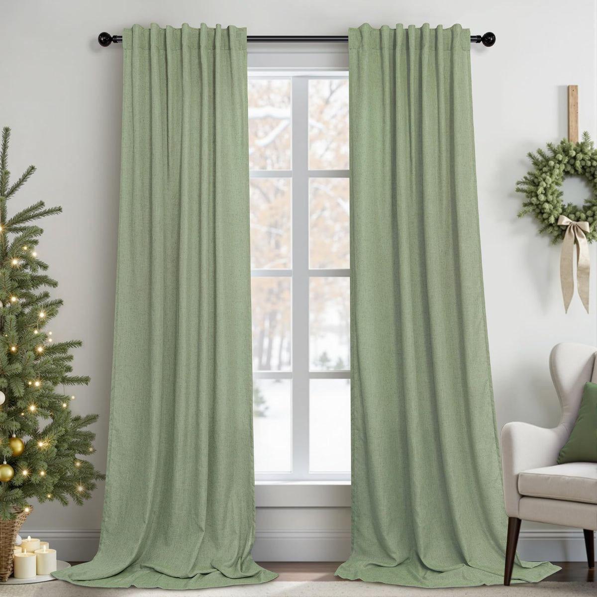 Natural Linen Back Tab Curtains 84 Inch Length for Living Room 2 Panel Pocket Drape Light Filtering Semi Sheer Neutral Country Rustic Farmhouse Boho Curtain Bedroom Muslin Look Ivory Cream Colored