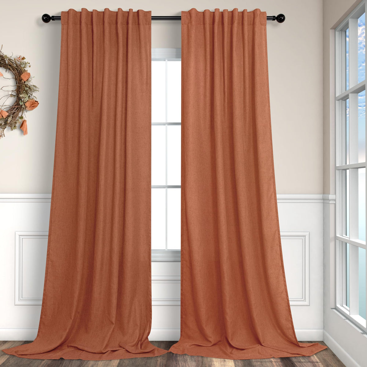 Natural Linen Back Tab Curtains 84 Inch Length for Living Room 2 Panel Pocket Drape Light Filtering Semi Sheer Neutral Country Rustic Farmhouse Boho Curtain Bedroom Muslin Look Ivory Cream Colored