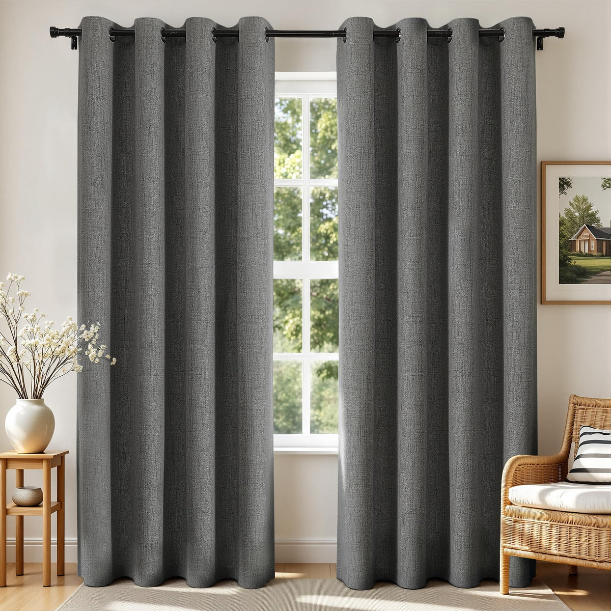 Joydeco Blackout Curtains 84 Inch Long, Linen Black Out Curtains for Bedroom 2 Panels with Grommet, Thermal Insulated, Noise Reducing Room Darkening Drapes Privacy Protection for Living Room Window