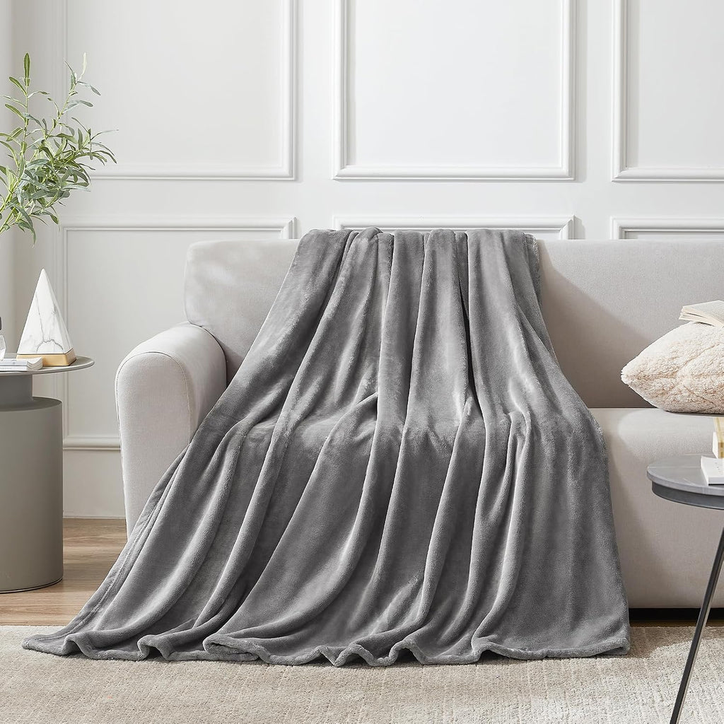 Hansleep Queen Grey Fleece Blanket, Soft Flannel Bed Blanket