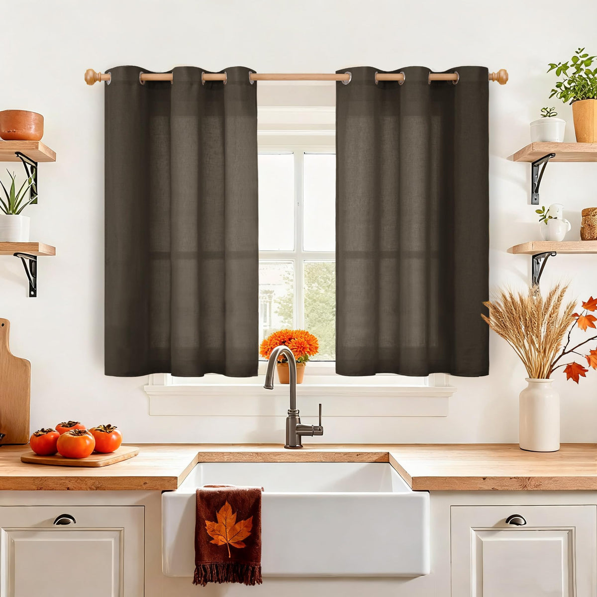YoungsTex Linen Semi Sheer Curtains 63 Inch Length, Light Filtering Drapes