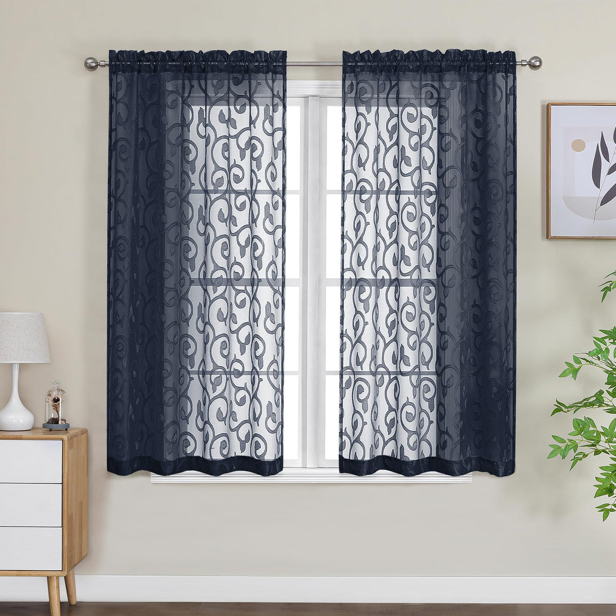 OWENIE Furman Ivory Sheer Curtains 84 inches Long for Bedroom Living Room 2 Panels Set, Jacquard Clip Light Filtering Semi Sheer Curtain Rod Pocket Window Drapes, 2 Pcs Each 40 W 84 L