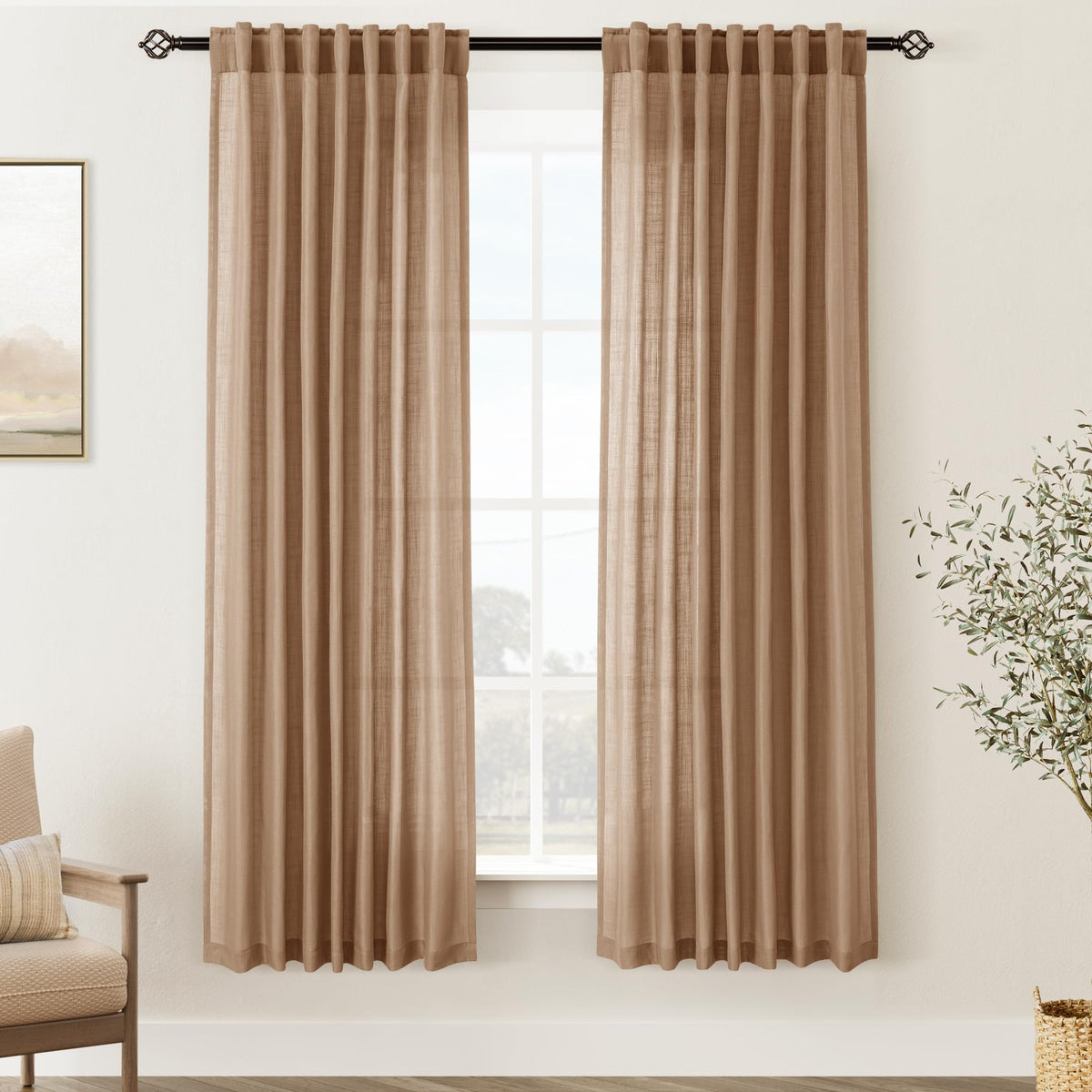 96 inch Long Linen Curtains 2 Panels for Living Room Back Tab Cream Ivory Light Filtering Semi Sheer Curtain 96 inches Long Boho Farmhouse Rustic Linen Drapes Floor to Ceiling Length 8 FT