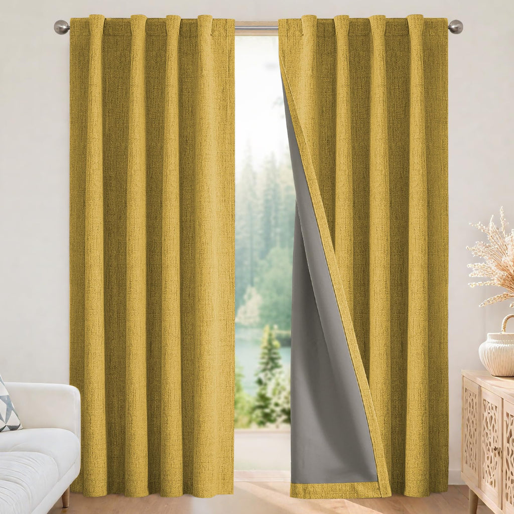 Joydeco 100% Blackout Curtains for Bedroom - Nature Linen 84 Inch Long