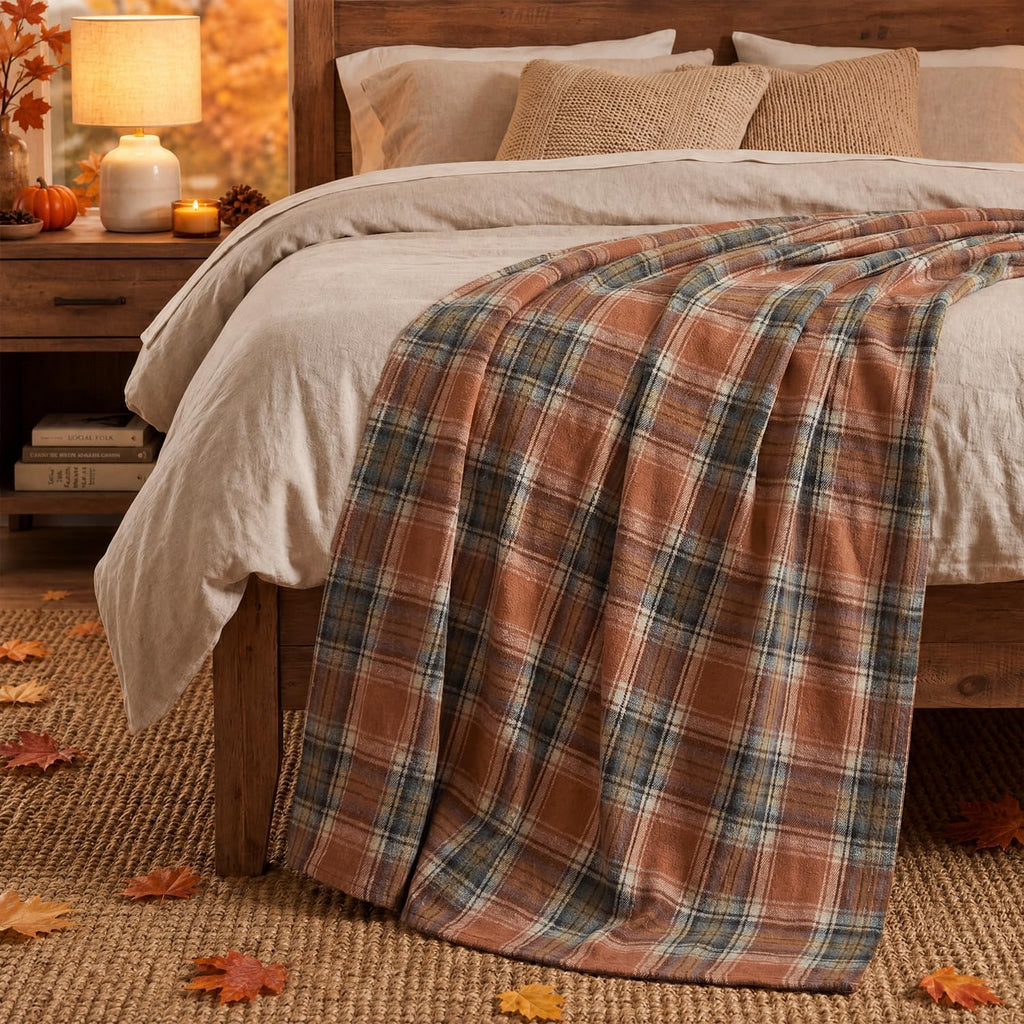 Horaldaily Rust Plaid Fall Decorative Throw Blanket 50x60