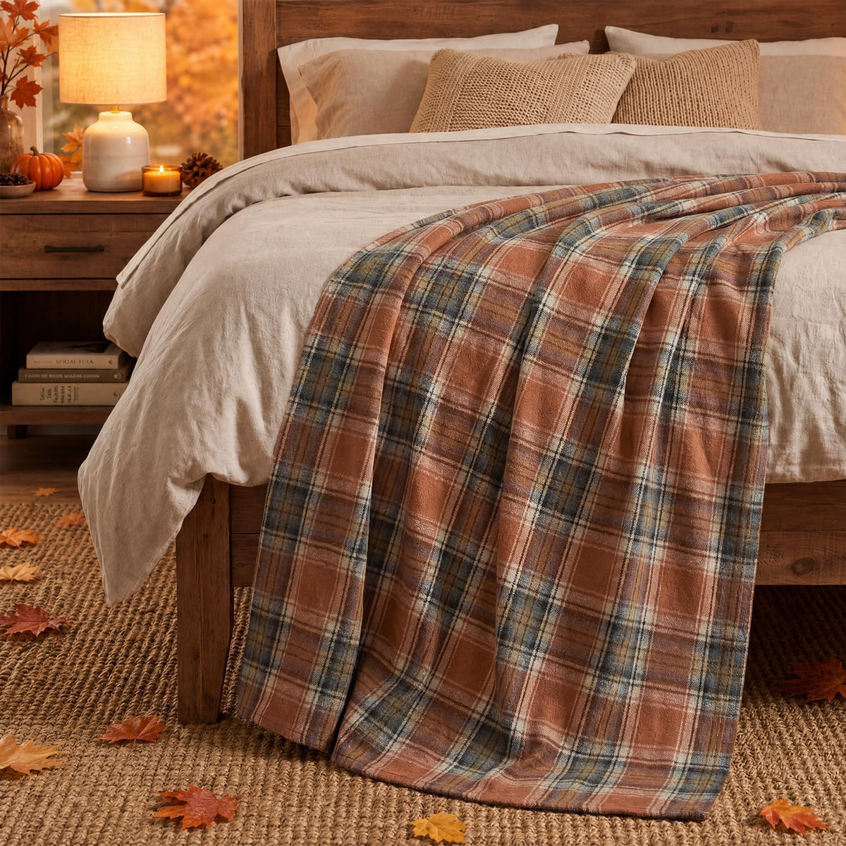 Horaldaily Rust Plaid Fall Decorative Throw Blanket 50x60