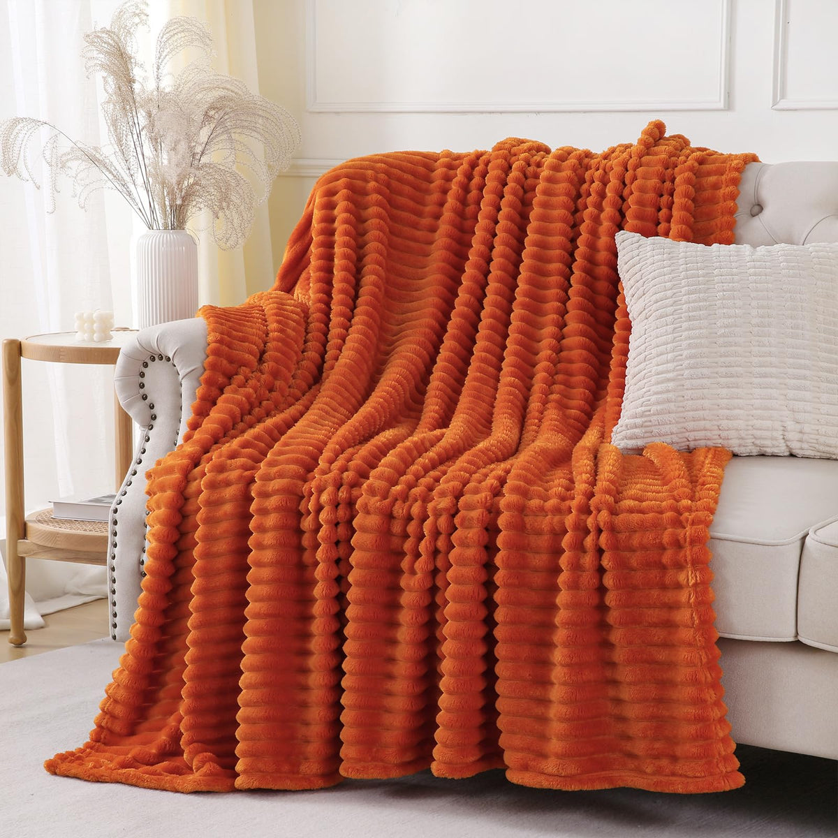 Khaki Throw Blanket for Couch Sofa 50x60 inches Striped Design