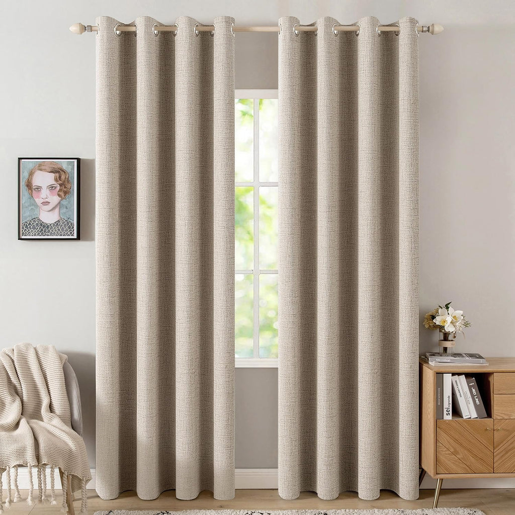 MIULEE 100% Blackout Linen Curtains for Bedroom 52x84 Inches Dusty Blue
