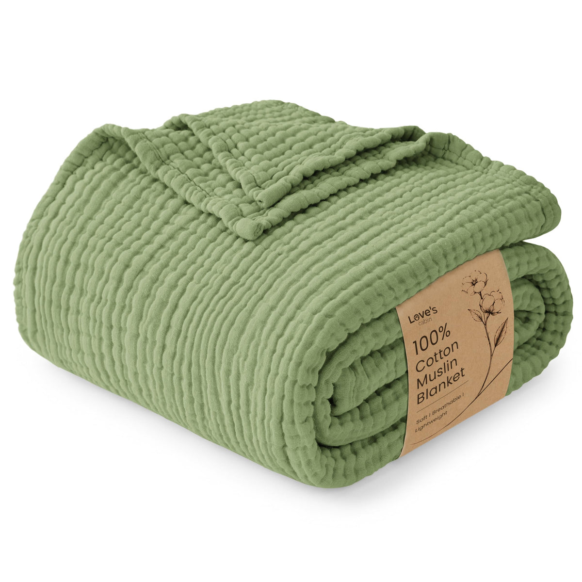 Love's cabin 100% Cotton Muslin Blanket, 6 Layer Lightweight Breathable Gauze Throw Blanket 50 x 60 Inches, Soft All Season Blanket for Couch, Bed, Sofa, Beige