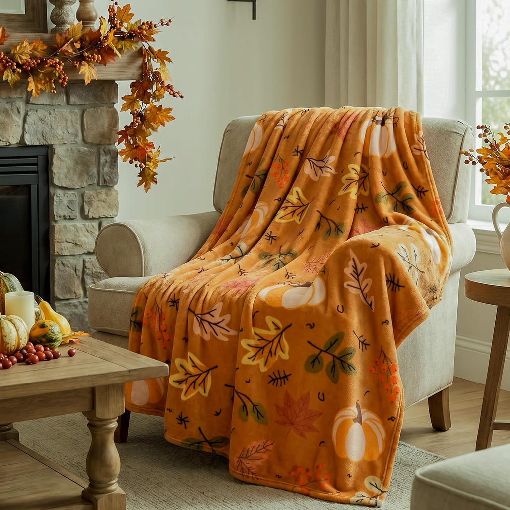 Autumn Harvest Flannel Throw Blanket, W50 x L70in