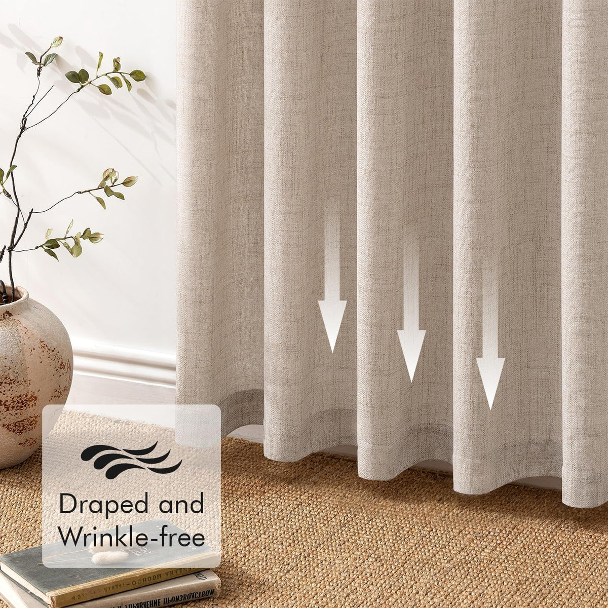 MIULEE Faux Linen Curtains 90 Inch Length 2 Panels Natural Semi Sheer Curtain with Back Tab Rod Pocket, Light Filtering Window Privacy Burlap Drapes for Living Room Bedroom 42W x 90L Linen