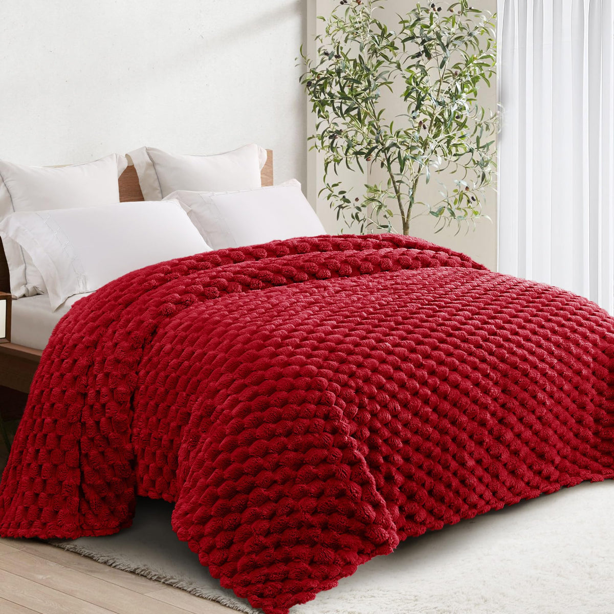 Whale Flotilla Soft 3D Jacquard Fleece Throw Blanket for Couch & Bed, Ivory