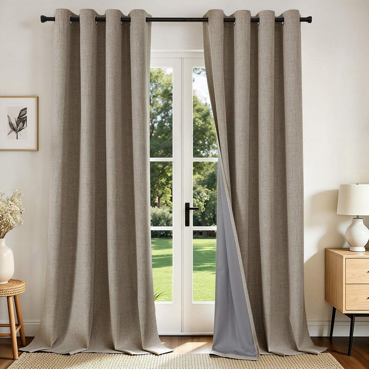 Joydeco Blackout Curtains 84 Inch Long, Linen Black Out Curtains for Bedroom 2 Panels with Grommet, Thermal Insulated, Noise Reducing Room Darkening Drapes Privacy Protection for Living Room Window