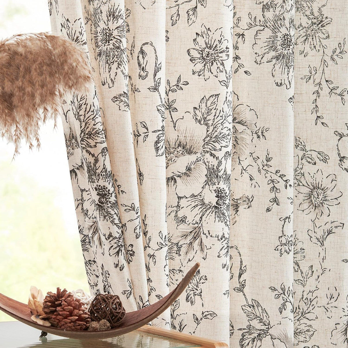 jinchan Vintage Floral Linen Curtains 84 Long for Living Room 2 Panels