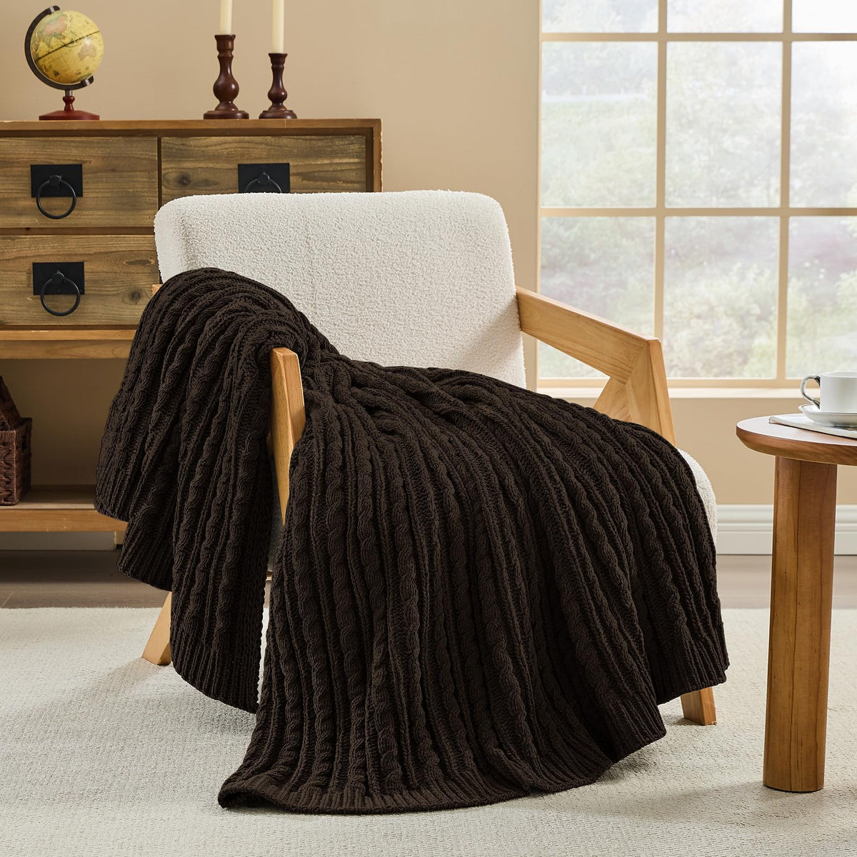 inhand Off White Knitted Throw Blanket for Couch and Bed, 50"x60"
