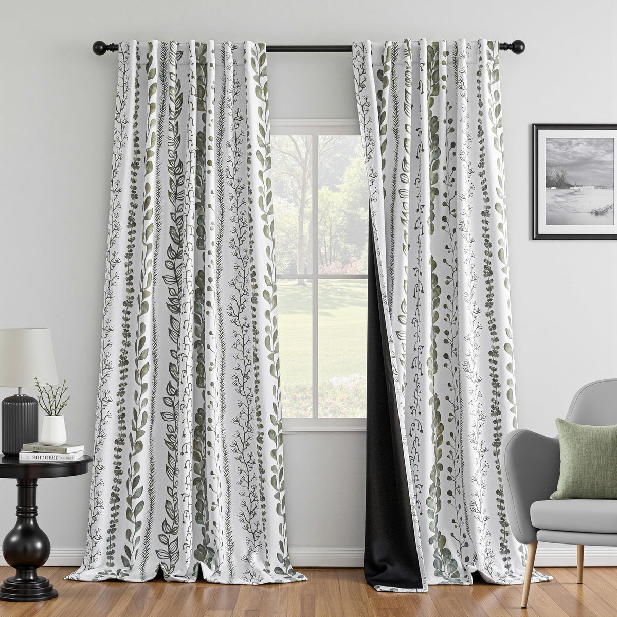 MEETSKY Sage Green Curtains 72 Inches Long 2 Panels Boho Curtains for Living Room Light Filtering Patterned Drapes for Bedroom Linen Style Back Tab Leaf Print Window Treatment, 50” Wide Each Panel