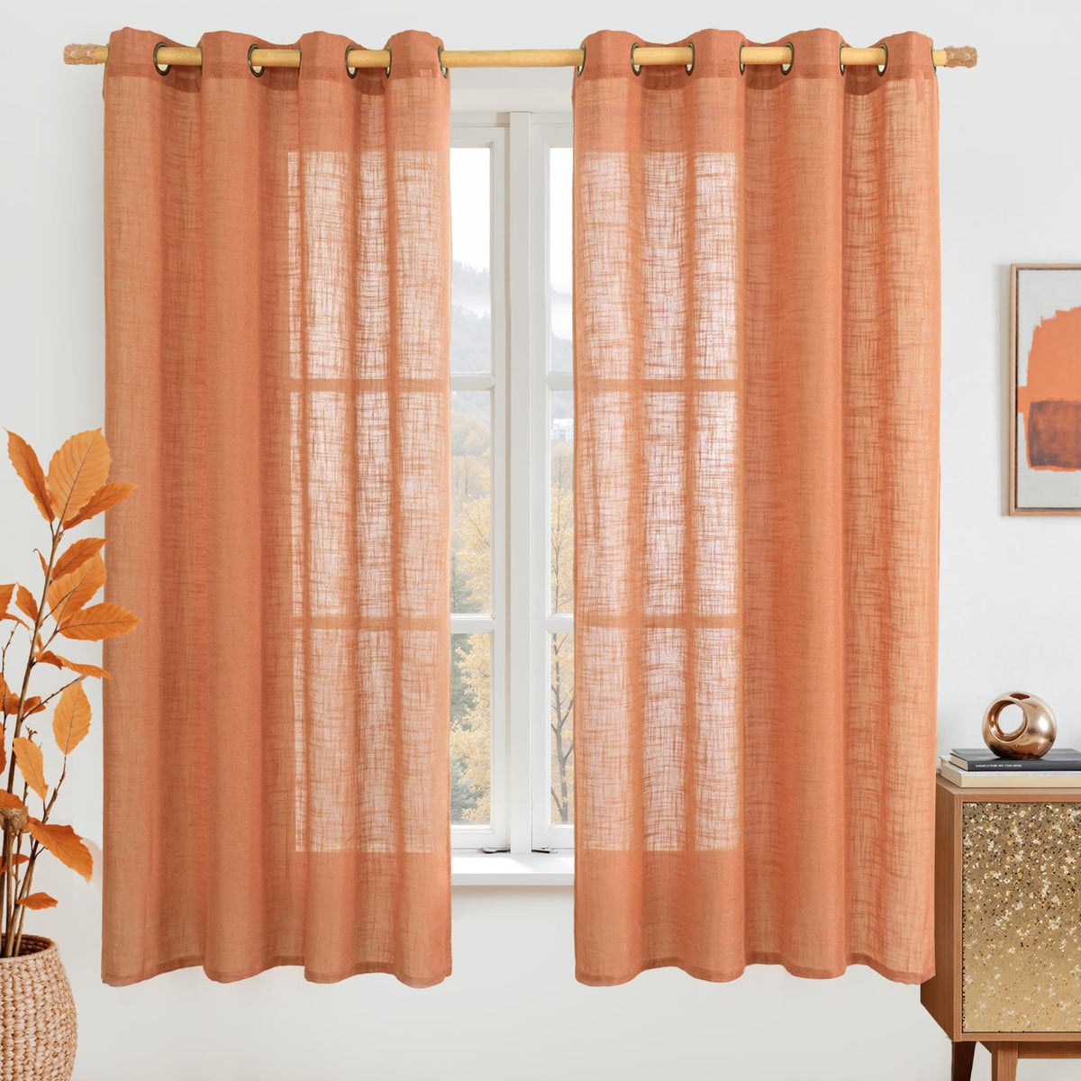 LAMIT Cream Ivory Linen Semi Sheer Curtains 84 inch Length for Bedroom