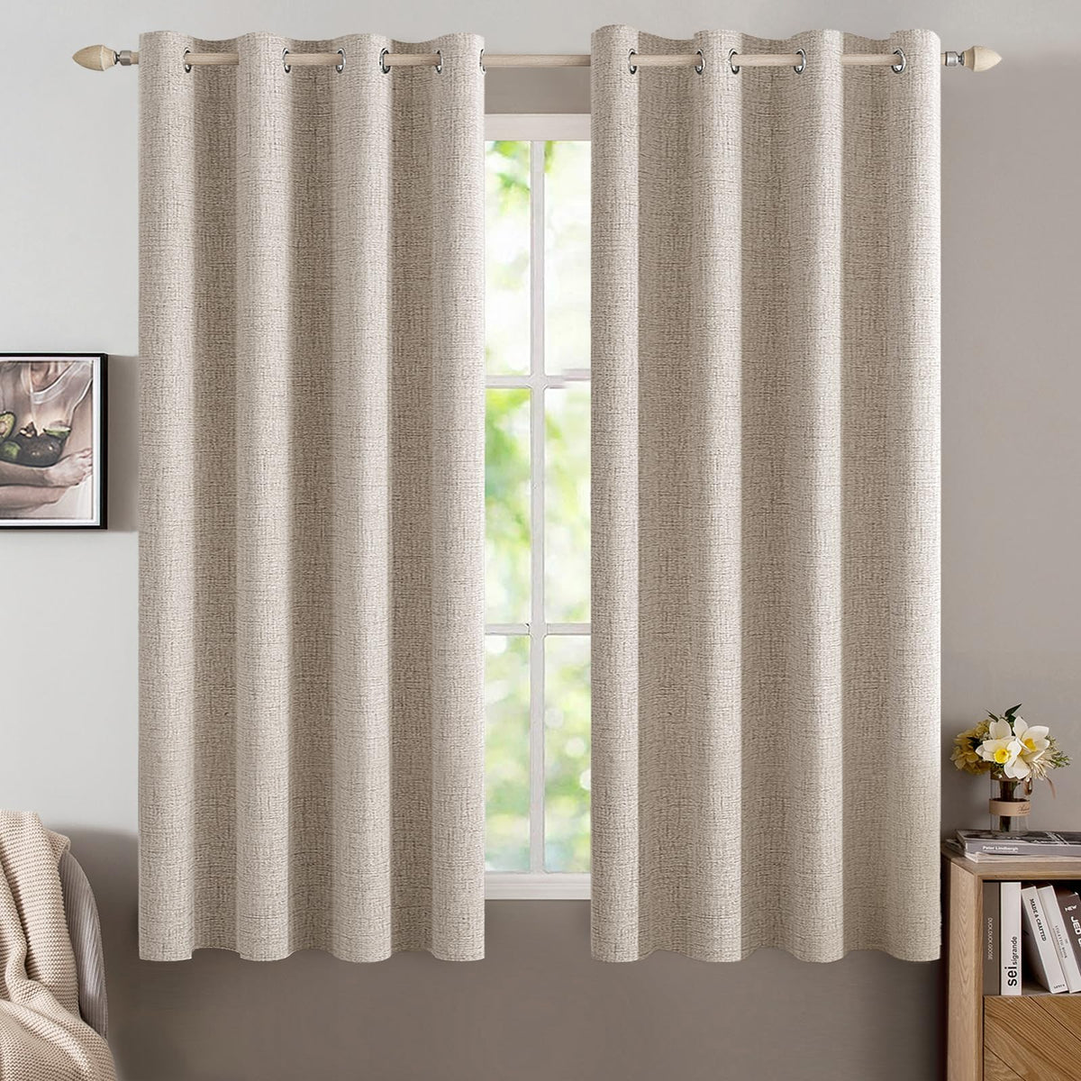 MIULEE 100% Blackout Linen Curtains for Bedroom 52x84 Inches Dusty Blue