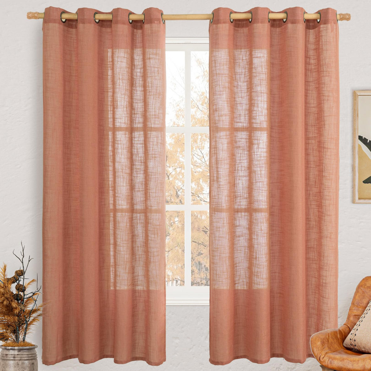 LAMIT Cream Ivory Linen Semi Sheer Curtains 84 inch Length for Bedroom