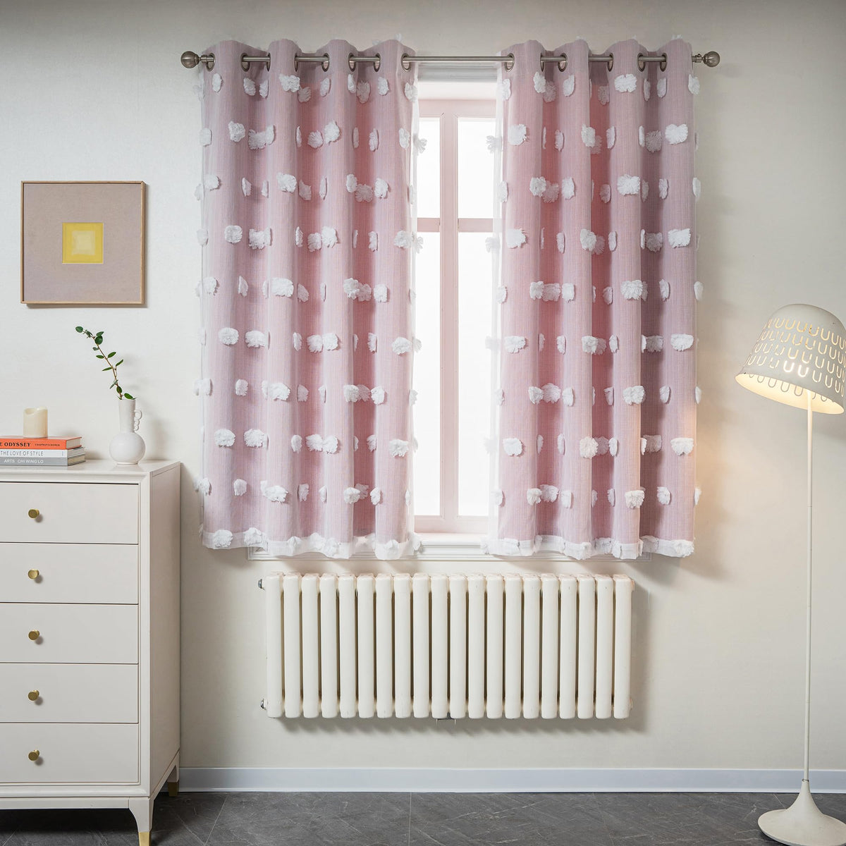 MYSKY HOME Beige Boho Curtains for Living Room 84 Inches Long Blackout Bohemian Curtains 2 Panels Beige Pom Pom Sheer Thermal Insulated Rustic Grommet Privacy Room Darkening Window Drapes 52" x 84"