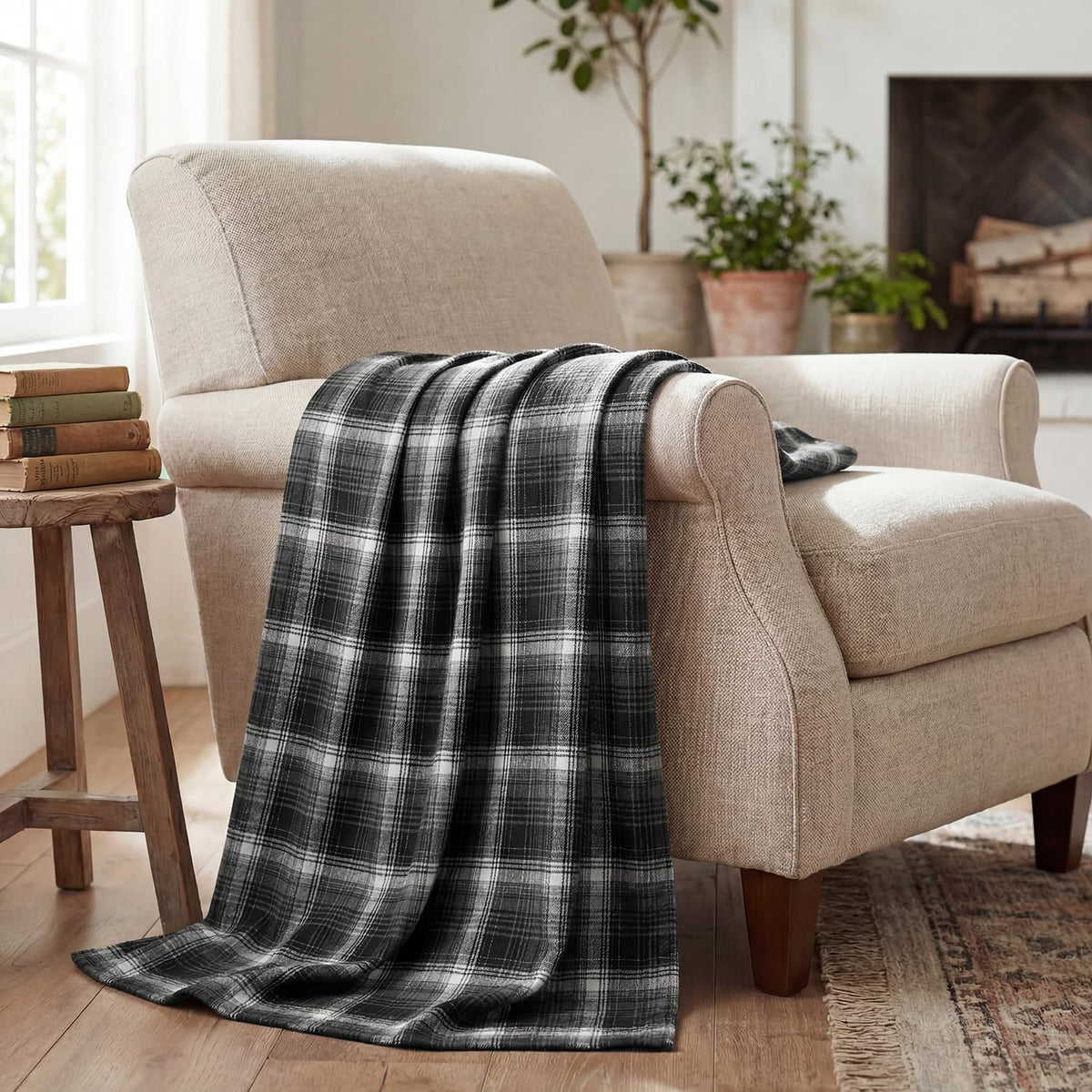 Horaldaily Rust Plaid Fall Decorative Throw Blanket 50x60