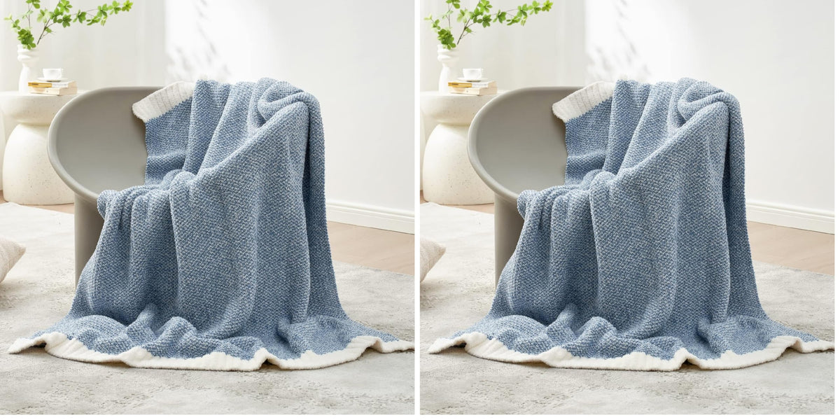 Snuggle Sac Buttery Ivory Throw Blanket for Couch, Reversible Super Soft Knitted Blankets, Warm Cozy Knit Fuzzy Plush Lightweight Throws Dupes for Sofa, Bed, Picnic, Ivory, 50 x 60 inches