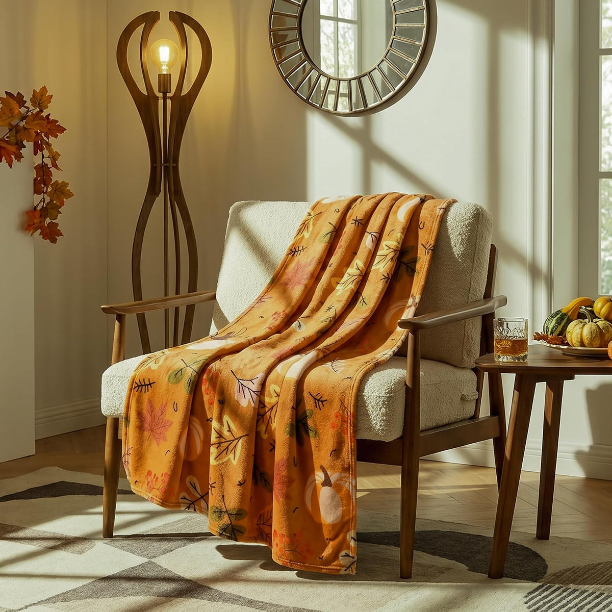 Autumn Harvest Flannel Throw Blanket, W50 x L70in