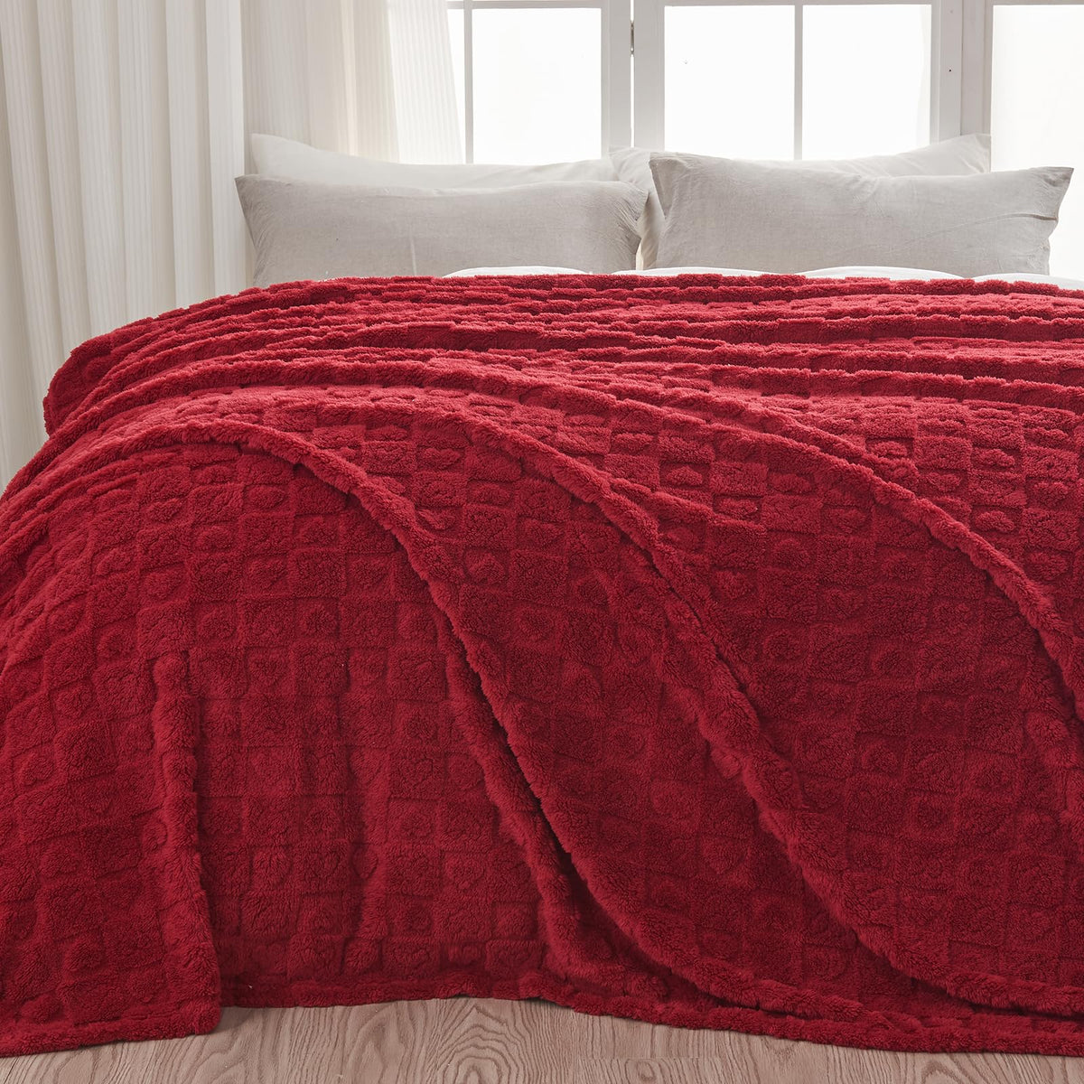 NEWCOSPLAY 3D Checkered Flannel Throw Blanket, Ivory Checkered, 50"x70"