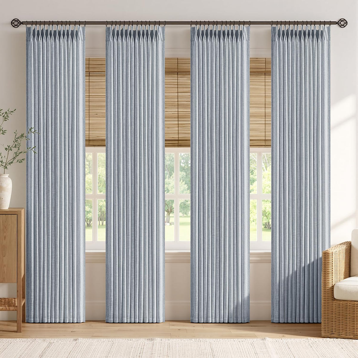 MIULEE 4 Panels Set Pinch Pleated Linen Curtains 90 Inches Long Natural