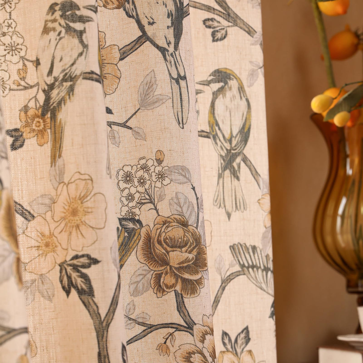 ISAENNE Designer French Linen Printed Curtains,2 Panels,71"x53"-Cornucopi