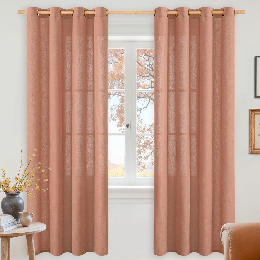 YoungsTex Linen Semi Sheer Curtains 63 Inch Length, Light Filtering Drapes