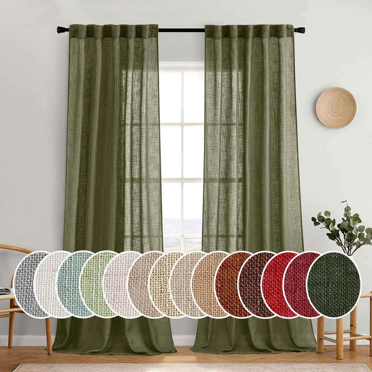 MIULEE Taupe Linen Curtains 52x84 Inch Length for Bedroom and Living Room