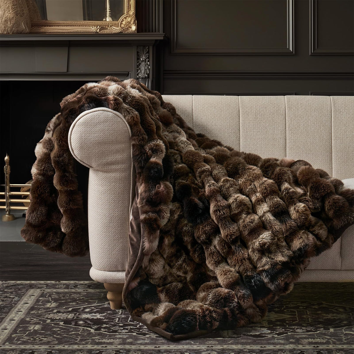 EverGrace Faux Rabbit Fur Bubble Throw Blanket, 60"x80", Ivory White