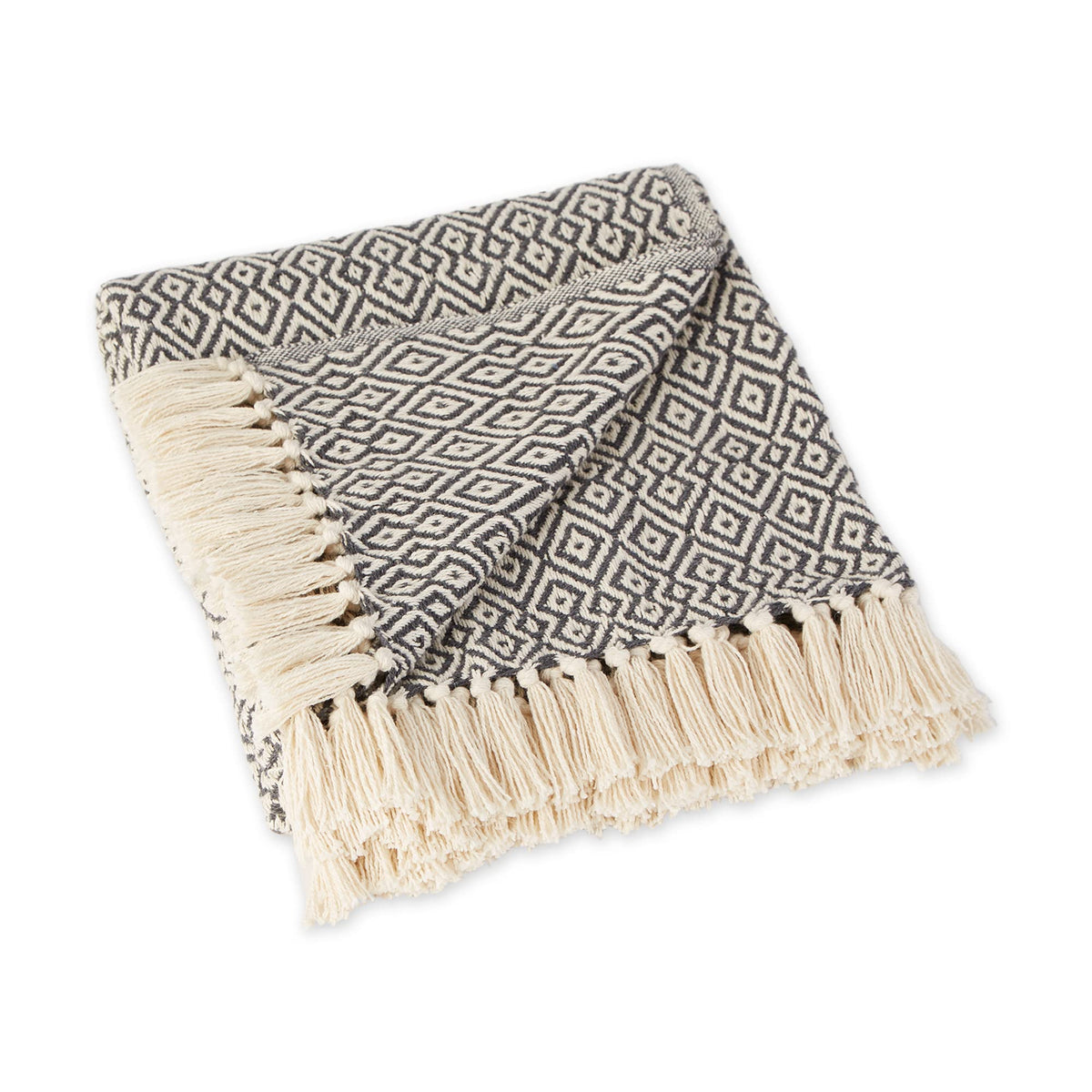 DII Rustic Farmhouse Double Diamond Woven Throw, 50x60, Stone