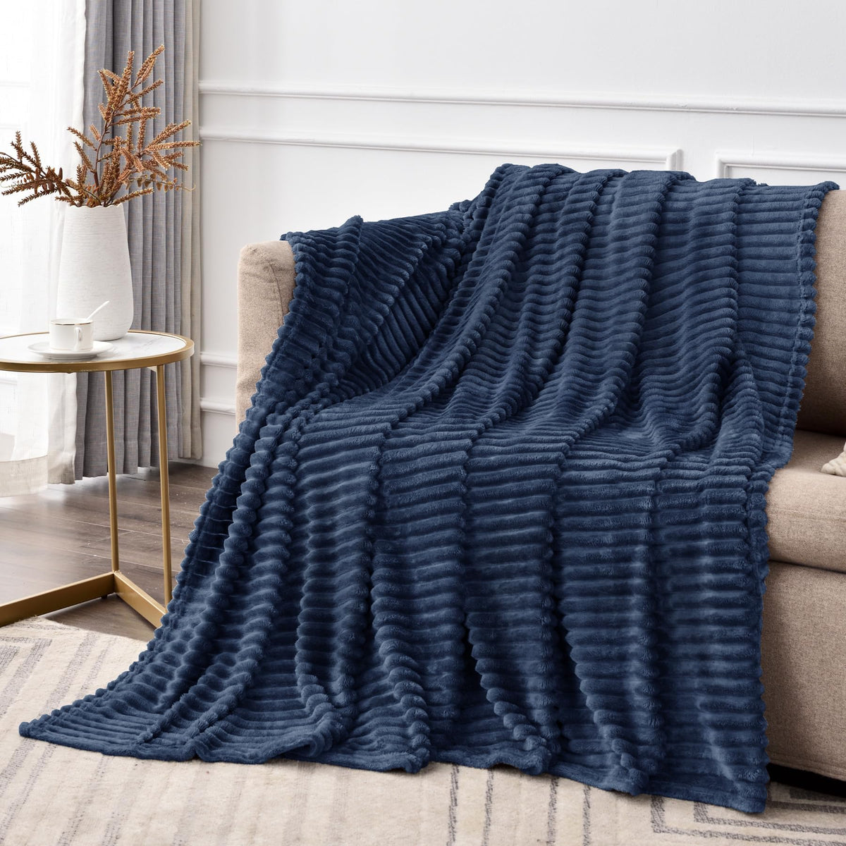 BEDELITE 3D Ribbed Jacquard Pink Fleece Throw Blanket for Couch, 50x60 Inch