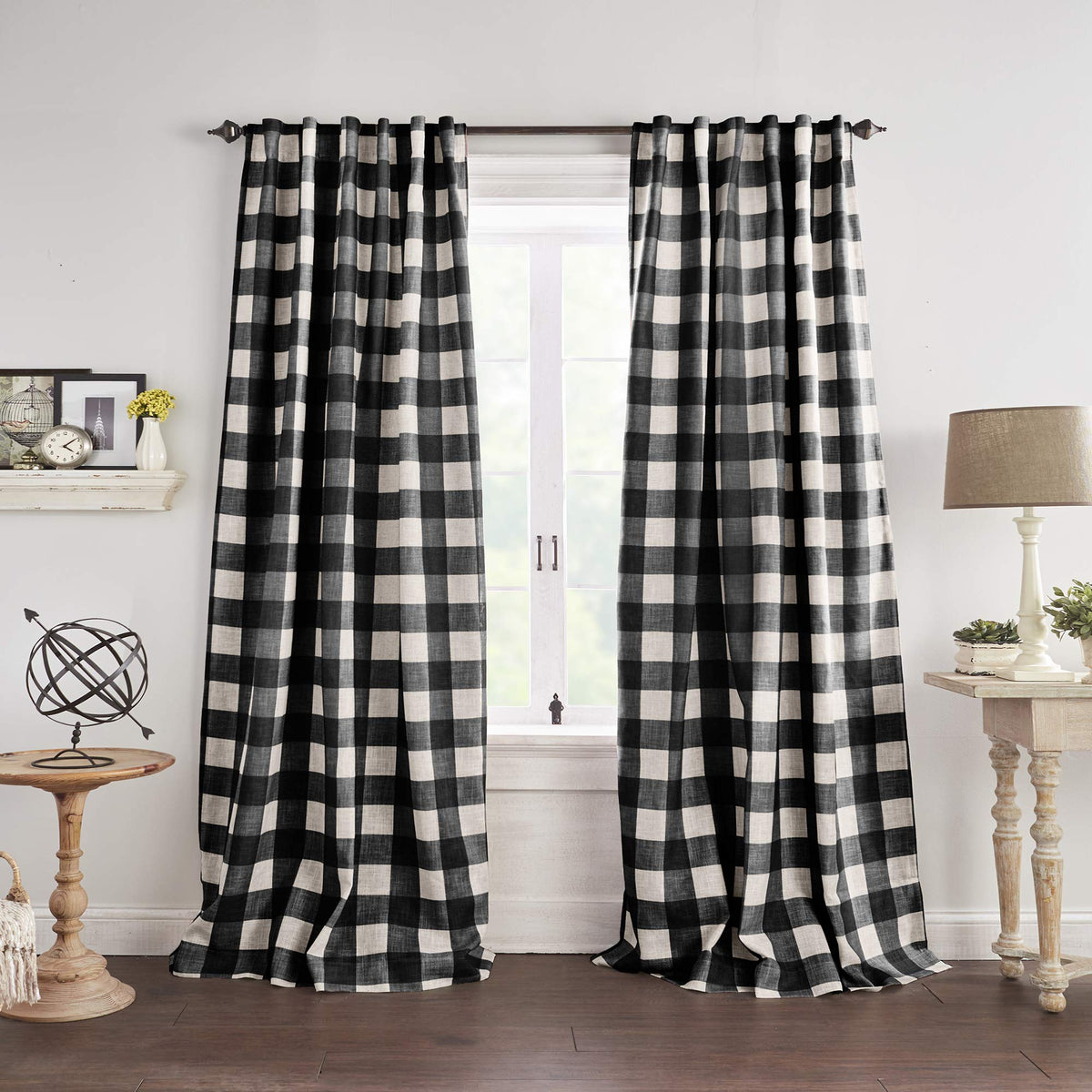 Grainger Buffalo Check Blackout Window Curtain, Linen - 52" W x 84" L