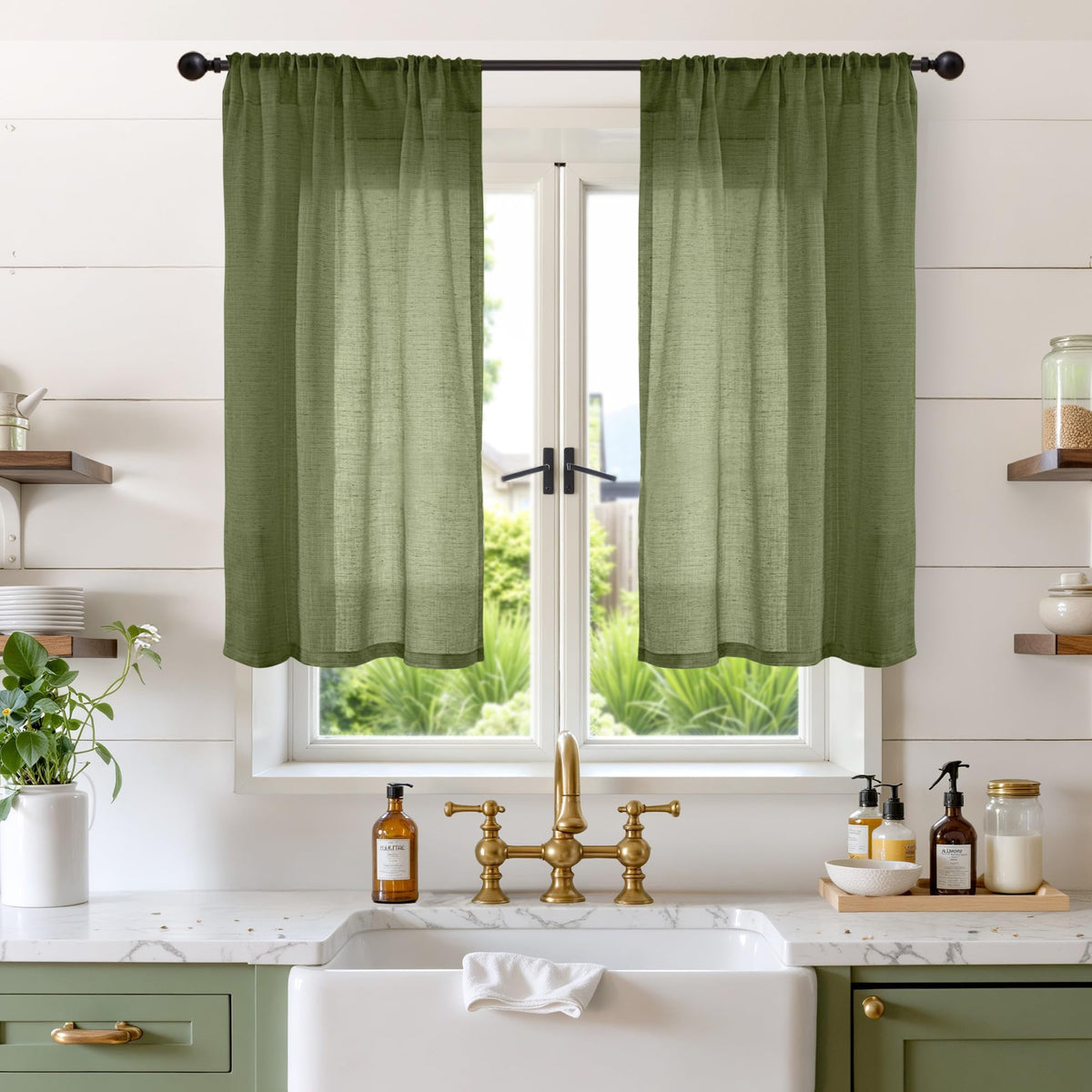 BGment Tan Linen Curtains 84 Inch Length 2 Panels Burlap Semi Sheer Drapes