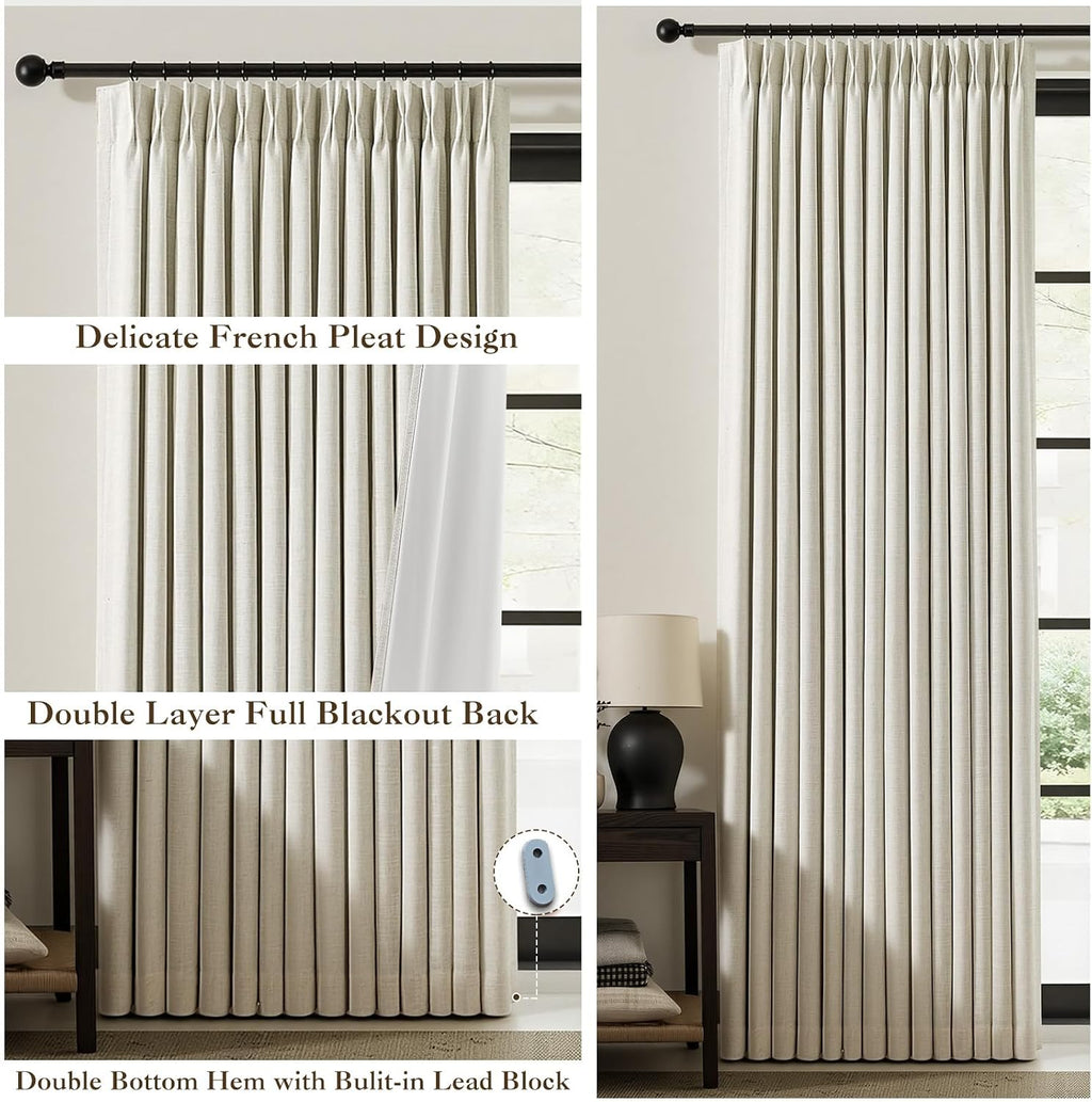IVAPUPU Natural Linen Blend Blackout Curtains for Bedroom 108 Inch Long