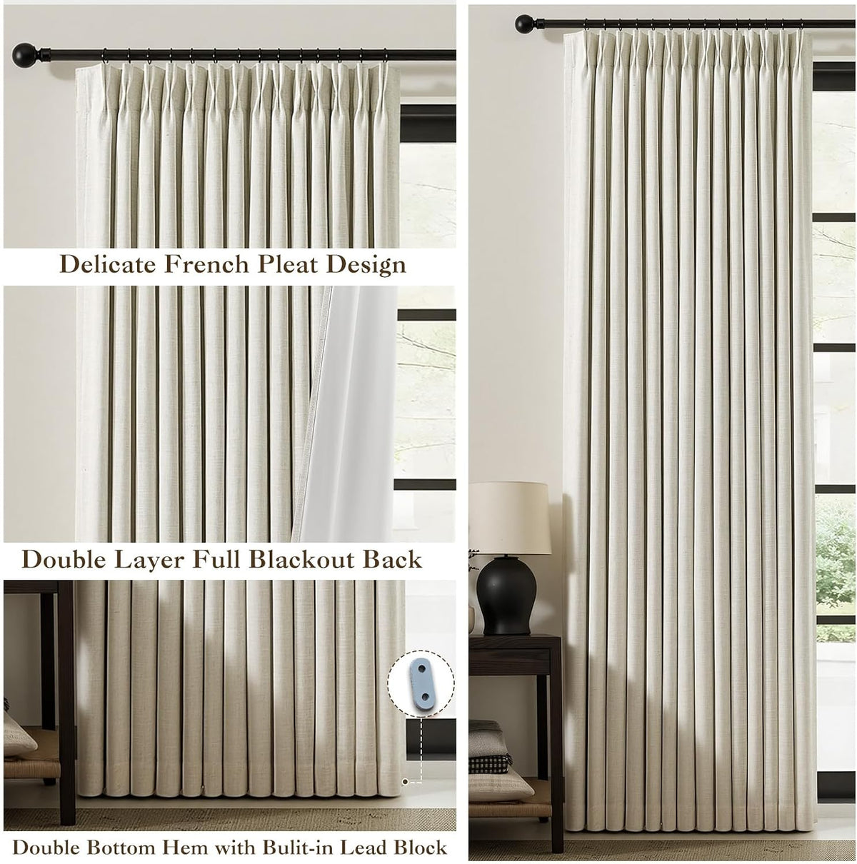 IVAPUPU Natural Linen Blend Blackout Curtains for Bedroom 108 Inch Long