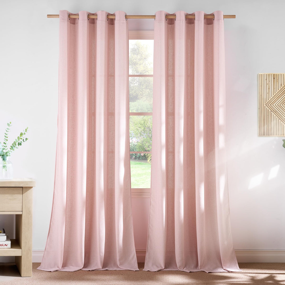 NICETOWN Natural Linen Curtains 84 inch Long 2 Panels Set, Grommet Top Thick Linen Burlap Semi Sheer Vertical Drapes Privacy Assured with Light Filtering for Bedroom/Living Room, W55 x L84