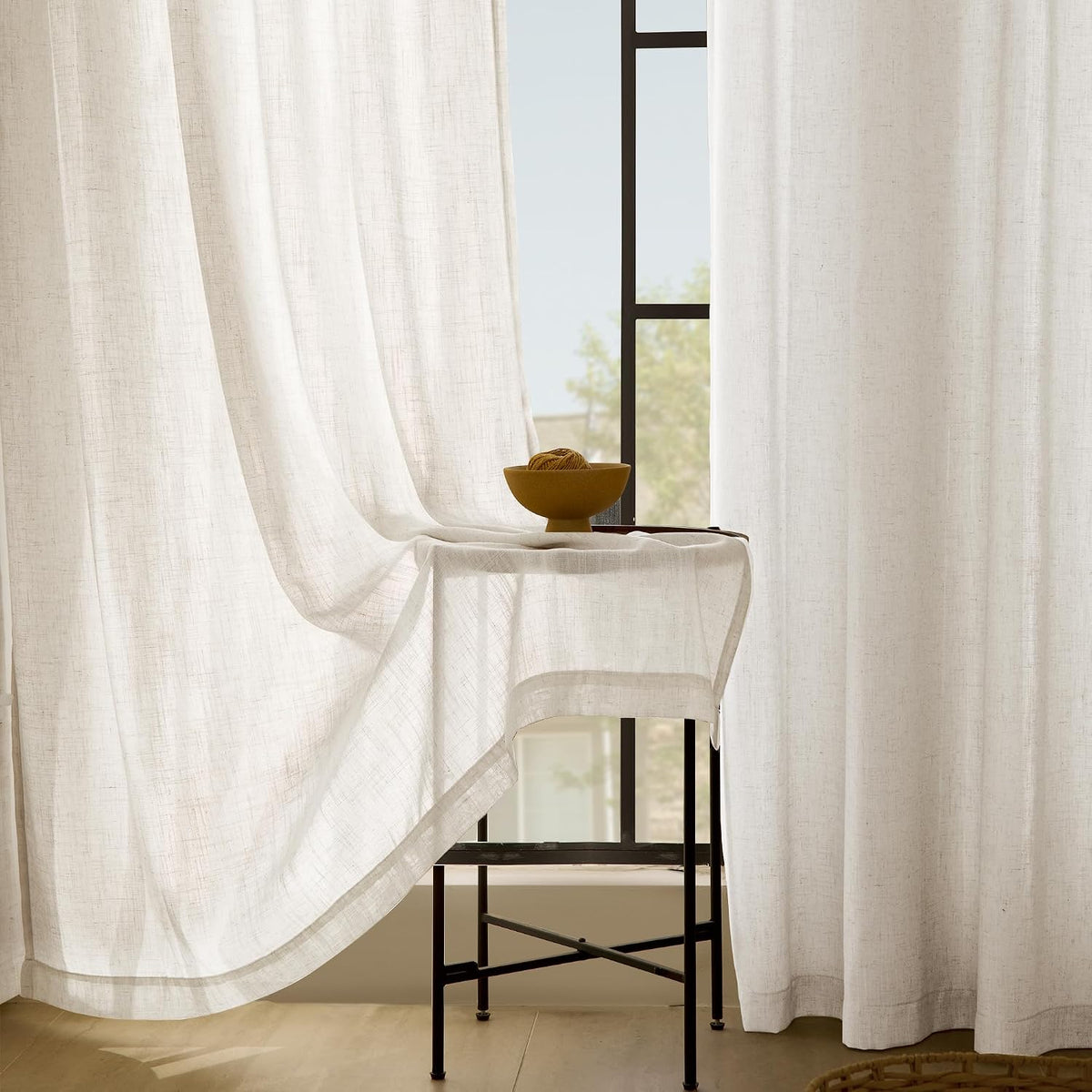 96 inch Long Linen Curtains 2 Panels for Living Room Back Tab Cream Ivory Light Filtering Semi Sheer Curtain 96 inches Long Boho Farmhouse Rustic Linen Drapes Floor to Ceiling Length 8 FT