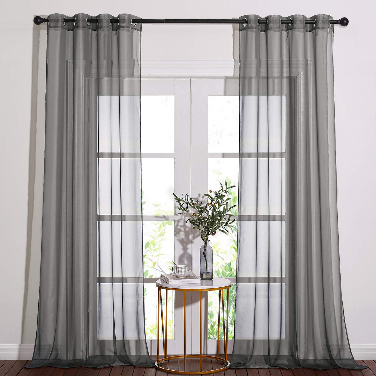 NICETOWN White Sheer Curtains & Drapes 96 inches Long for Living Room - Grommet Top Solid Lightweight & Airy Gauzy Window Treatments with Light Filtering for Bedroom, 2 Panels, W54 x L96