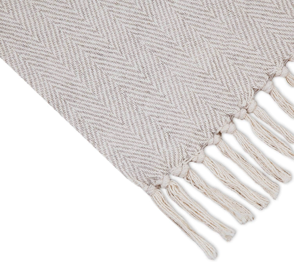 Americanflat 50x60 Throw Blanket - Soft and Breathable Cotton Throw Blanket for Couch, Bed, Chair - Decorative Blankets Perfect for Home, Office, or Outdoor Use - Cream Herringbone Design