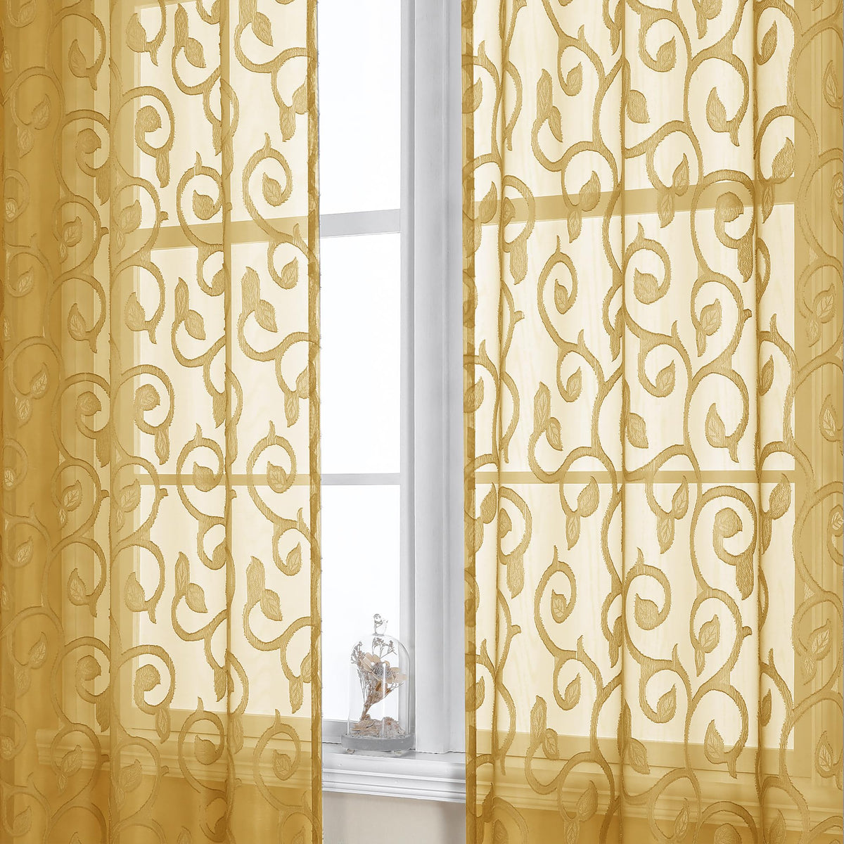 OWENIE Furman Ivory Sheer Curtains 84 inches Long for Bedroom Living Room 2 Panels Set, Jacquard Clip Light Filtering Semi Sheer Curtain Rod Pocket Window Drapes, 2 Pcs Each 40 W 84 L