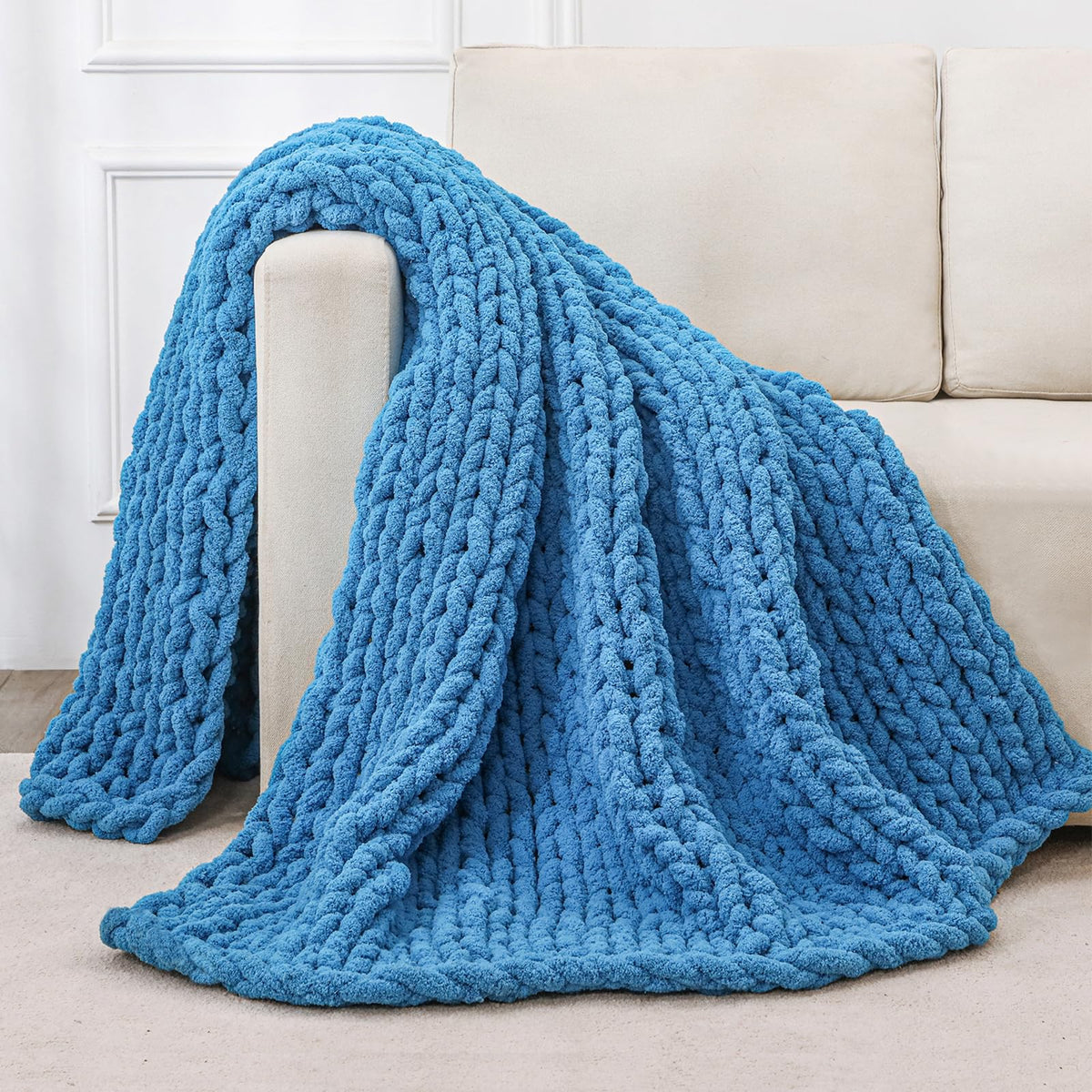Bigacogo Chunky Knit Throw Blanket for Couch, 40x60 inches, Beige