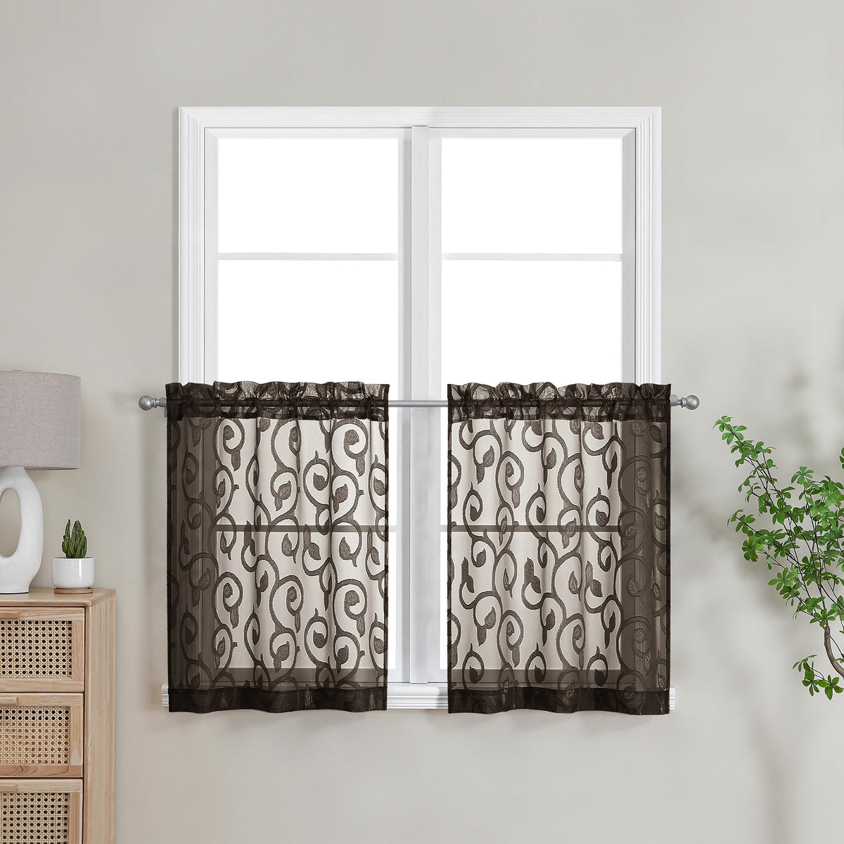OWENIE Furman Ivory Sheer Curtains 84 inches Long for Bedroom Living Room 2 Panels Set, Jacquard Clip Light Filtering Semi Sheer Curtain Rod Pocket Window Drapes, 2 Pcs Each 40 W 84 L